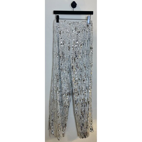 TOPSHOP Sequin Wide Leg Pants in Silver Size US 8-10 - Picture 3 of 9
